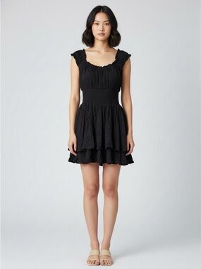 Tilly's Black Smocked Waist Ruffle Mini Romper
